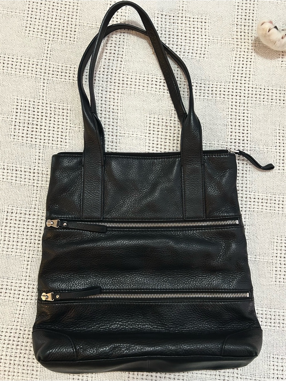Fossil Jean Black Zipper Tote Bag - Women's Everyday Shoulder Purse